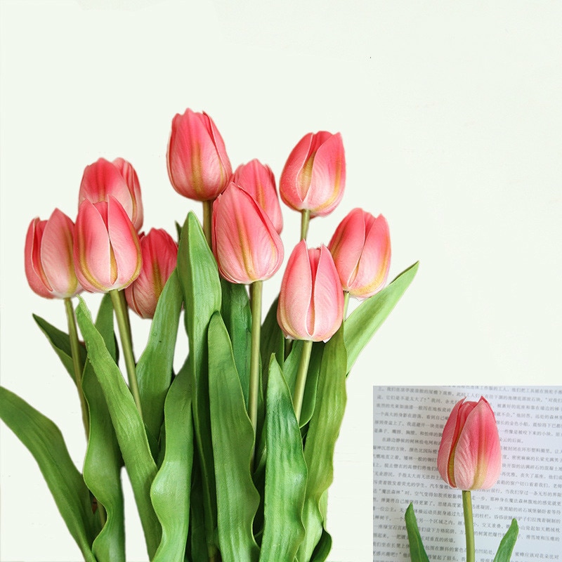 46cm lange gren tulipan kunstig blomst pu latex kunstig buket ægte berørings blomster til bryllup dekorative blomster og kranse: Burgunder