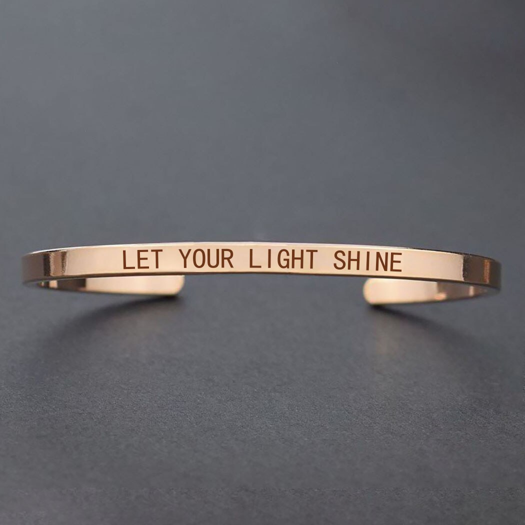 Laat Uw Licht Glans Gegraveerd Manchet Armband Inspirational Quotes Armband Inspirational Sieraden Voor Vrouwen Kerstcadeaus