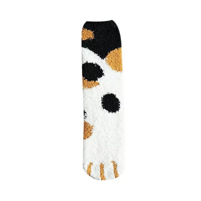Fluffy Warm Sock Animal Claws Coral Velvet Socks Winter Kawaii Thick Socks Striped Cartoon Women Short Cute Sock Cat Winter