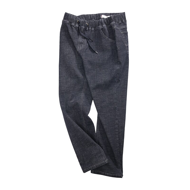 Plus size 44 46 48 svarta herrjeans helårsbyxor herr lös resår midjeelasticitet raka jeansbyxor stretchjeans: Svart / 44