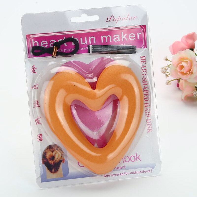 Diadèmes en forme de coeur outil de coiffure, tête bractée éponge magique, bricolage boule de viande cheveux mignon fabricant de chignon femmes filles Donut accessoires de cheveux: orange