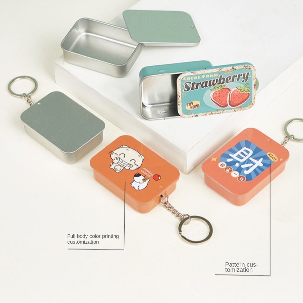 Met sleutelhanger Push-Pull blikken doos met schuifdeksels DIY opbergdoos Multifunctionele meerdere stijlen Metalen doos Schoolbenodigdheden