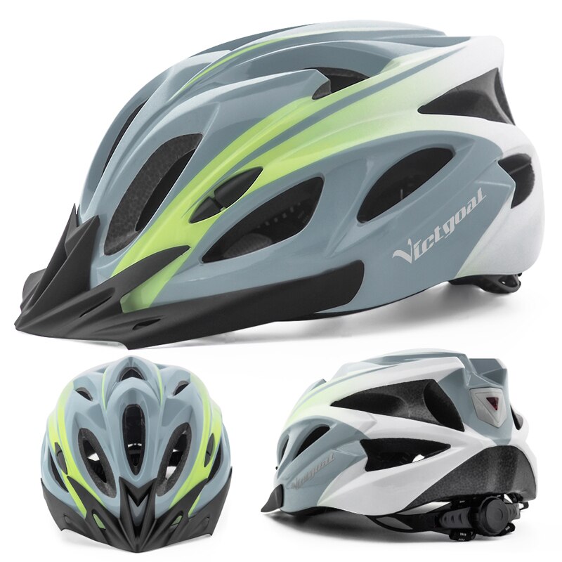 VICTGOAL Adults Goggle Bike Helmet LED Rear Light Men Women Cycling Helmet Road Bicycle Helmets MTB E-Bike Scotter Headgear M/L: GreyWhite Helmet-V