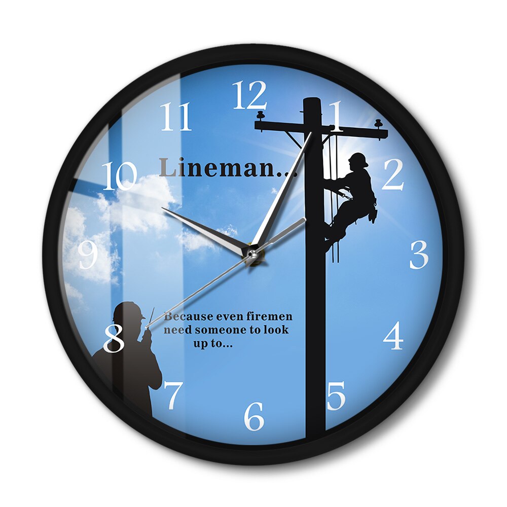 Lineman Work Under The Big Sunshine LED Lighting Wall Clock Electrician Voice Control Watch Inspirational Quote Silent Timepiece