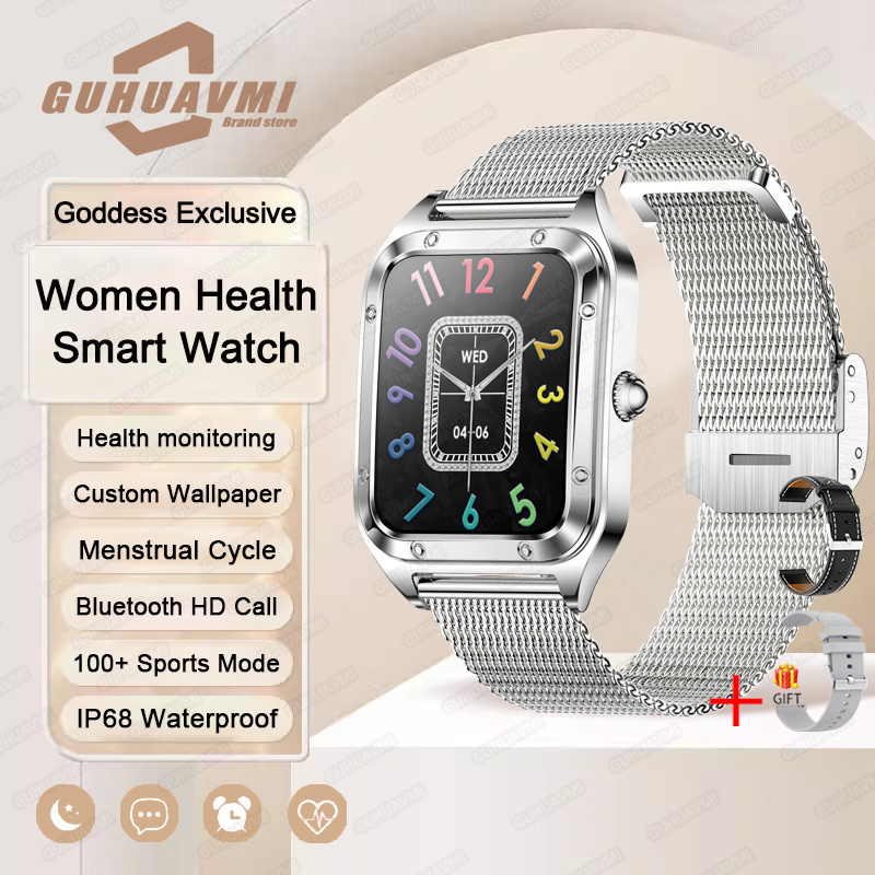 Reloj inteligente ultrafino de lujo para mujer, pantalla completamente táctil, frecuencia cardíaca, resistente al agua, rastreador de actividad/deporte, 2024: Naranja