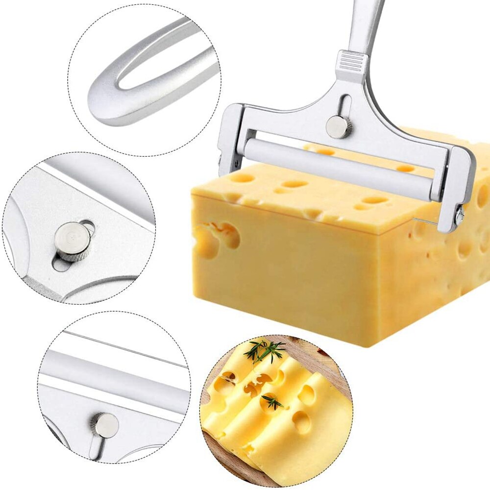 Stainless Steel Wire Cheese Slicer Adjustable Thickness Cheese Cutter for Soft, Semi-Hard Cheeses Kitchen Cooking Tool