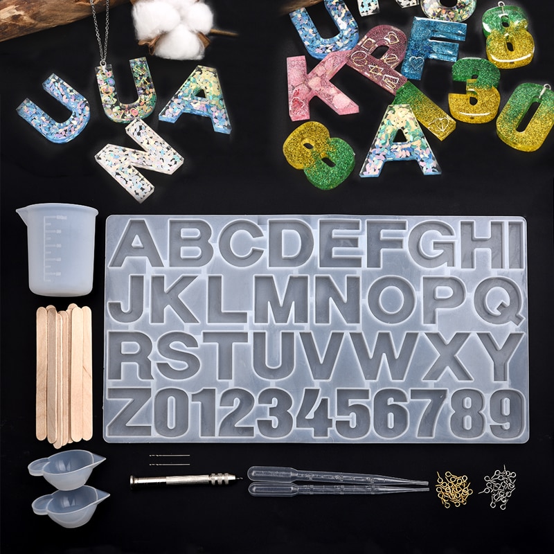 Harpiks smykker silikone forme alfabet brev harpiks forme uv epoxy smykker halskæde gør værktøj sæt