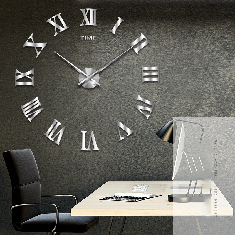 Romeinse Cijfers Wandklok Mute Thuis Woonkamer Studie Slaapkamer Horloge Muur Europa Horloge 3d Diy Acryl Spiegel Klok Digitale