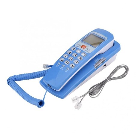 Telephone small home hotel office wall-mounted landline Portable Mini Phone Wall Mount Telephone FSK/DTMF Caller ID Landline: Blue