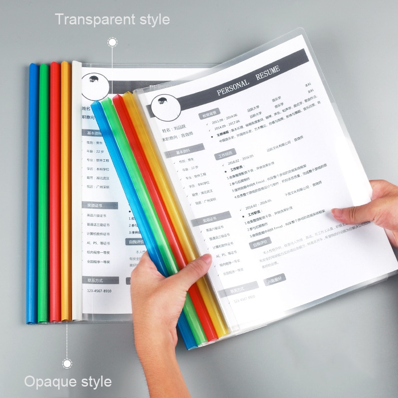 10pcs/set A4 File Folder Sliding Bar Binder Transparent Covers Folder Classification File Folder School Office report Folder