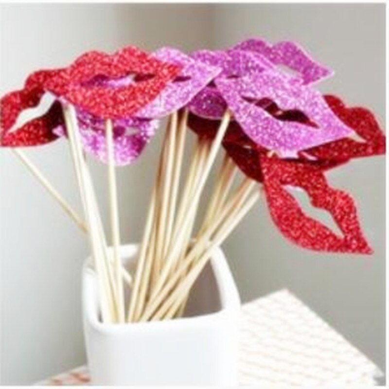 Funny Red Mouth Lip DIY Photo Props Booth Photography Kids Cake Topper Props with Wood Stick Party Wedding Birthday