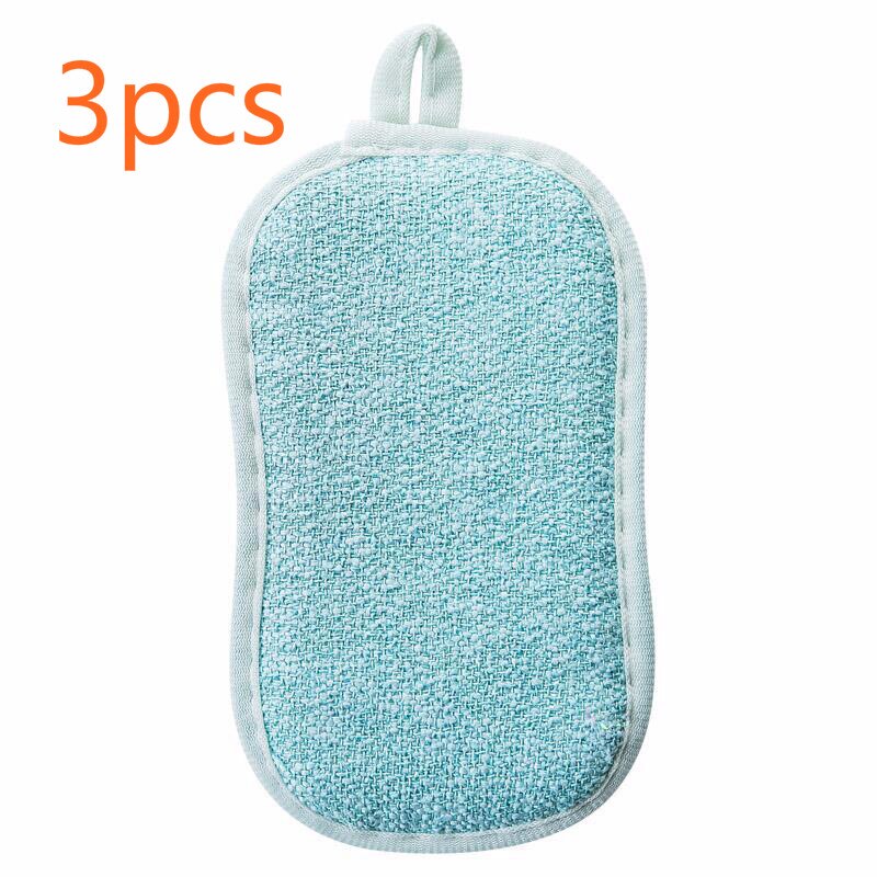 Double Sided Scouring Pad Reusable Cleaning Dish Cloth Kitchen Cleaning Tools Wipers Decontamination Dish Towels Cleaning Brush: 3pcs blue