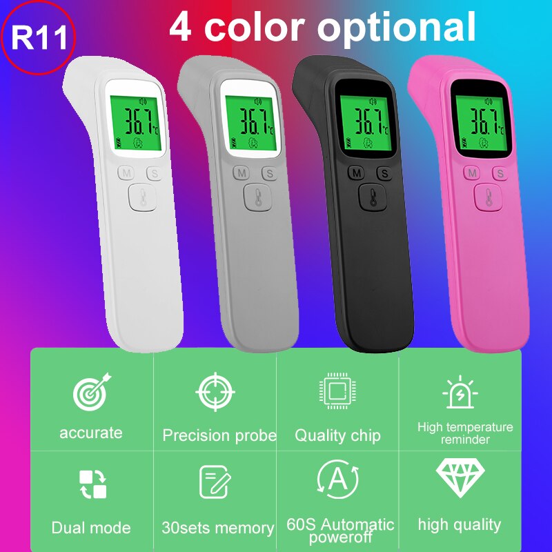 Contactloze infrarood thermometer met 3 kleuren lcd-achtergrondverlichting voor menselijke baby's en volwassenen, infrarood digitale thermometer