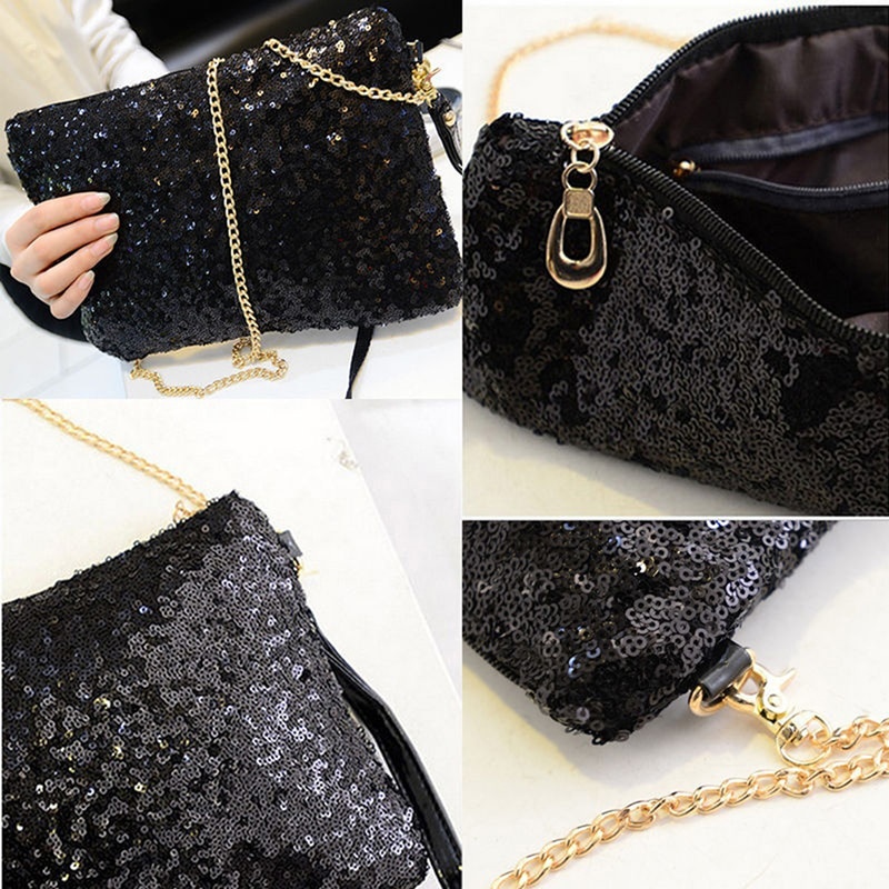 Women Ladies Glitter Sequins Wallet Sparkling Party Evening Envelope Clutch Bag Wallet Tote Purse