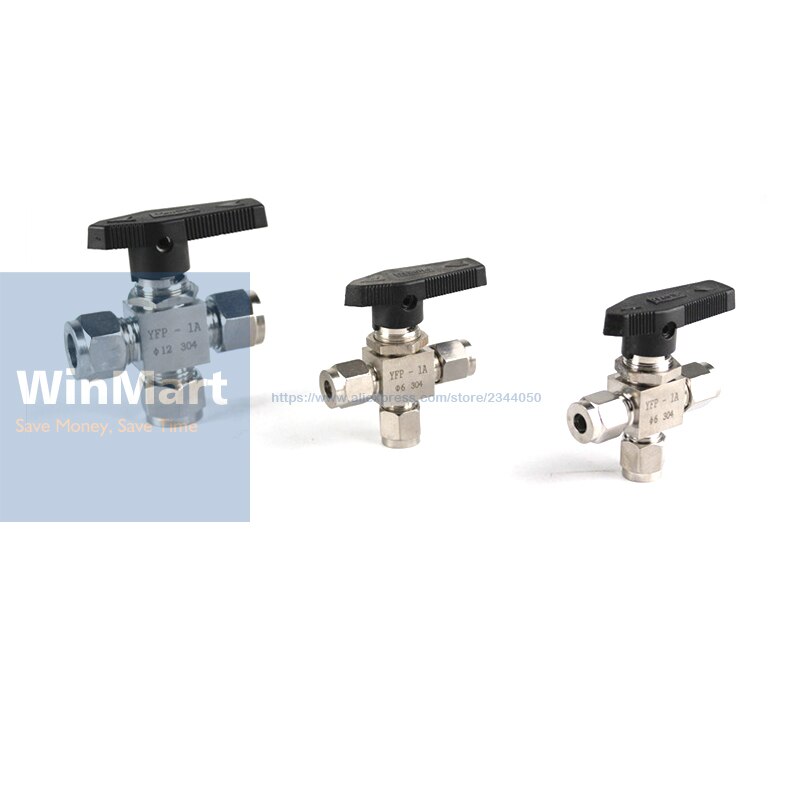 Tee 3 Ways Compression fitting shut off Ball Valve 915 PSI 304 Stainless steel Fit For 1/2&quot; inch O/D Tube