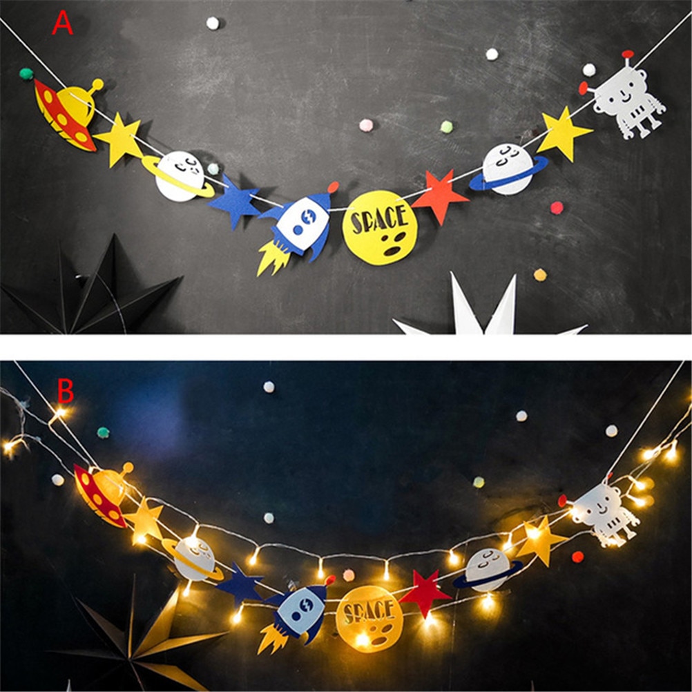 1Set 14*10cm Lovely Alien Robot Bunting String Flags Garland Space Baby Shower Party Decor