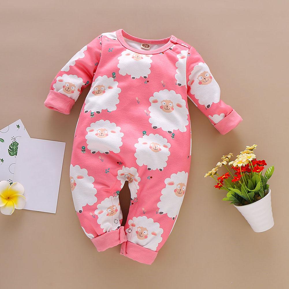 Peuter Baby Jumpsuits Katoen Ronde Kraag Lange Mouwen Cartoon Dieren Planten Print Jongens Meisjes Sunsuit Leisure Homewear