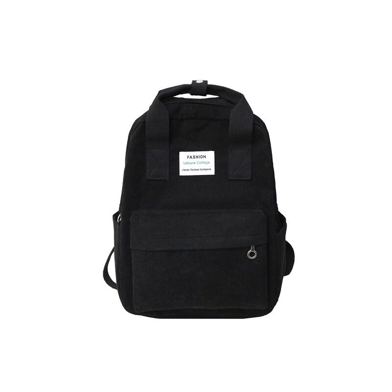 Corduroy Canvas Rugzak Voor Vrouwen College School Bagpack Harajuku Mode Reizen Schouder Boek Tassen Voor Tienermeisjes: BLACK