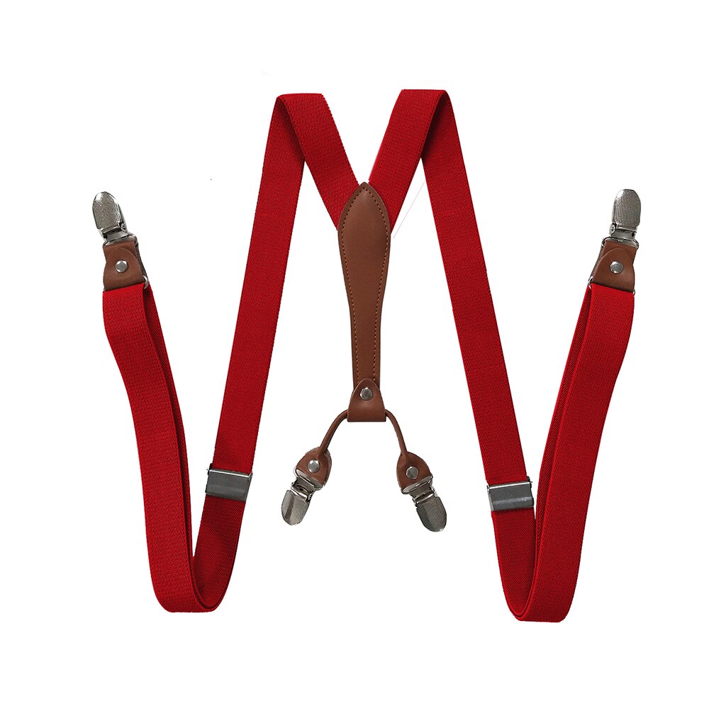 Vrouwen Bretels 4 Clips Y Terug 2.5Cm Breed Verstelbare Elastische Jean Broek Brace Strap Dames Bretels Voor Bruiloft party Event: Wijn Rood