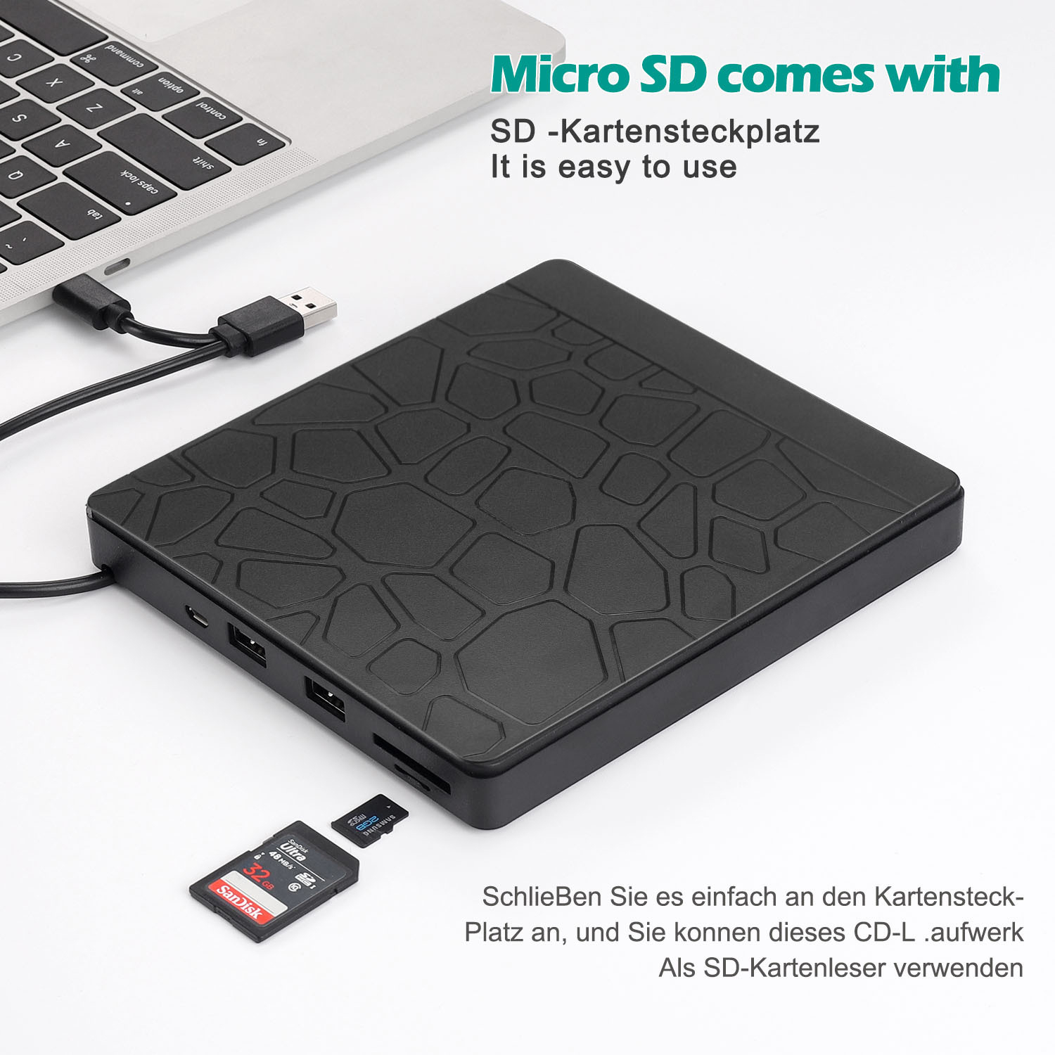 Hannord CD/DVD Optical Drives External +/-RW ROM USB 3.0 Type-C 5in1 Slim Portable Drive Reader External Burner with SD TF Slot