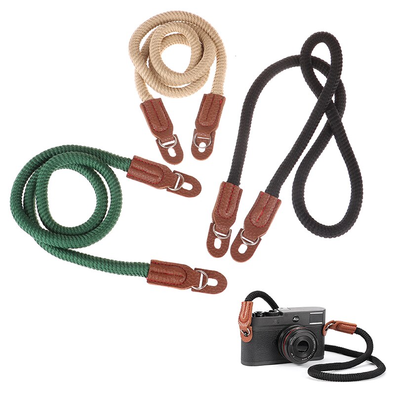 1Pc Katoenen Touw Camera Neck Strap Vintage Schouderriem Lederen Pols Lanyard Reizen Accessoires