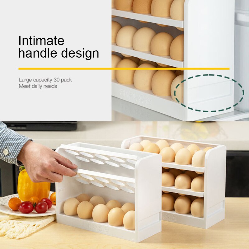 Egg Storage Box Three Layers Flip Refrigerator Egg Storage Holder Organizer Home Kitchen Egg Food Storage Container
