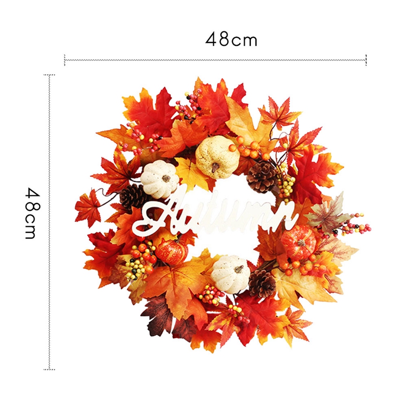 Kunstmatige Krans Met Pompoen Bessen Esdoornblad Voor Herfst Halloween Thanksgiving Dag Deur Thuis Decoratie, 19Inch