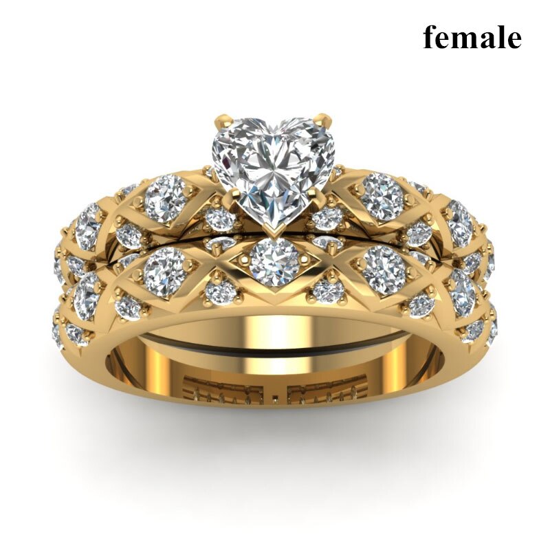 Bijuterii inele cuplu inimă romantică zircon set inele logodnă mireasă culoare auriu dragon vintage inel bărbați din oțel inoxidabil