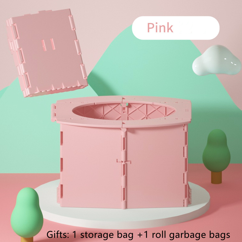 Draagbare Wc Vouwen Commode Toiletbril Porta Potje Auto Toilet Wasbare Stevige Compact Toilet Voor Camping Camping Apparatuur: Pink with 2 Gifts