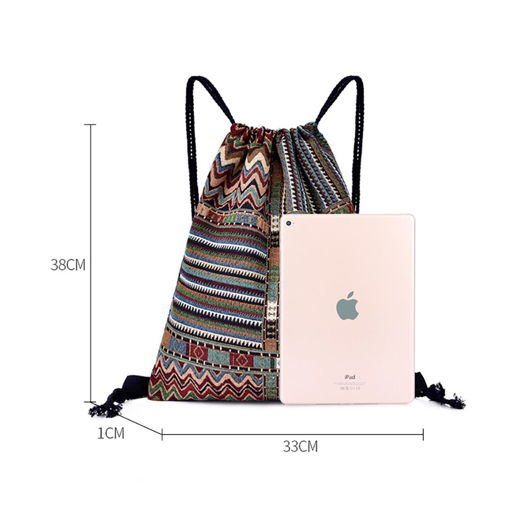 Gym Sack Drawstring Bag Bohemian with Inside Zipper Pocket Sports Travel Bag Light Backpack for Men Women