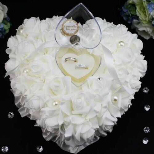1Pcs Hart-Vorm Rose Bloemen Valentijnsdag Ring Box Romantische Bruiloft Sieraden Case Ringkussen kussen Houder