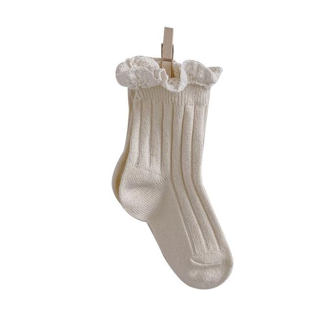 1-8Y 1 Pairs Spring Autumn Trendy Socks Children's Baby Girl Candy Colors Thin Cotton Princess Lace Ruffled Edge Socks: Beige / 1-3Year