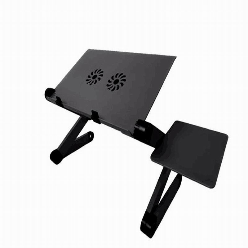 Adjustable Aluminum Laptop Desk Folding Table: Black with 2fan