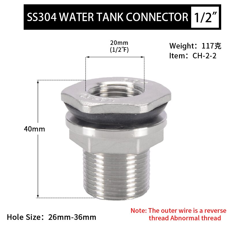 Stainless Steel Water Tank Connector 1/4'' 3/8'' 1/2'' 3/4'' 1'' 1-1/4'' 1-1/2'' 2'' Female Pipe Single Fittings Nut Jointer: Style2-4fen
