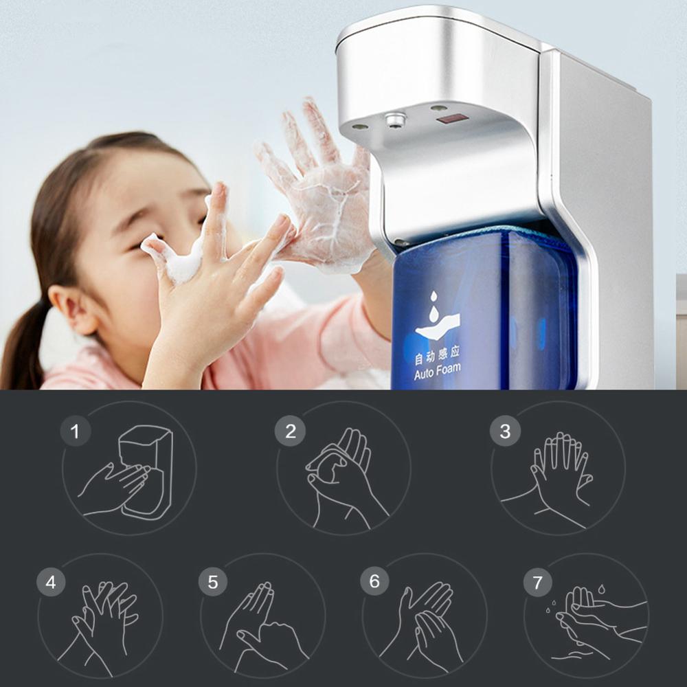 Distributeur automatique de savon de 450ML, capteur de mouvement à infrarouge, sans contact, moussant, mains libres, pour salle de bains et cuisine