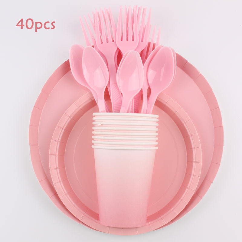 40 stk pink festdekoration bordservice decoracion niño tallerken kop papirhåndklæde halm dug fest fødselsdag rabat festival