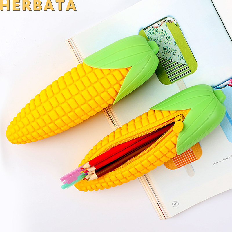 Corn Shaped Silicone Pencil Case - Fun Food-Themed Pen Storage Bag for School Supplies & Student Stationery (Cartuchera)
