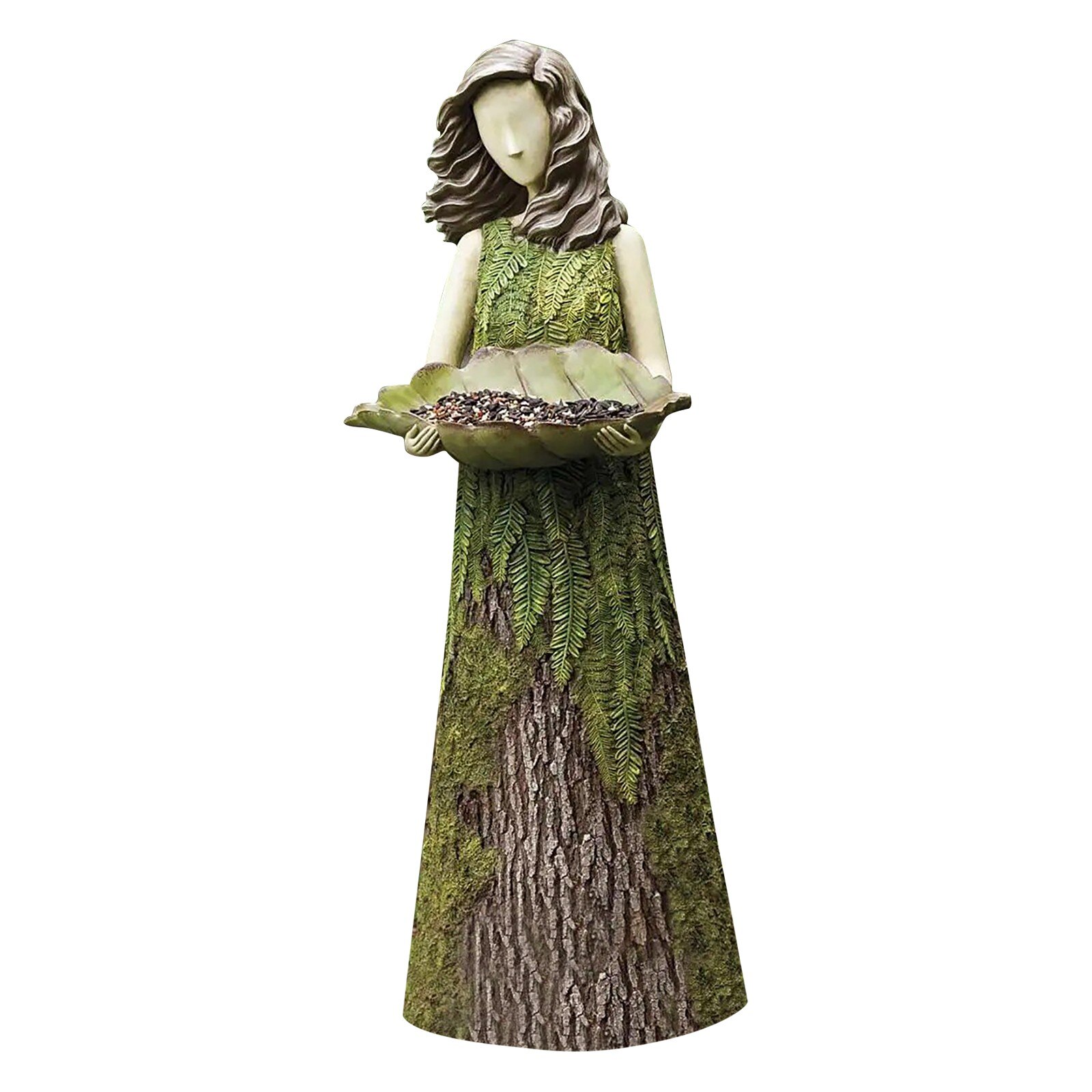Sherwood Fern Fairy Statuary with Bird Feeder Resin Ornament Outdoor Garden Decoration Crafts Statue Woman Beauty Sculptures: Default Title