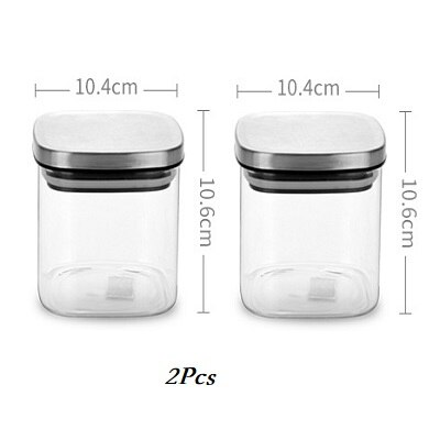 Sealed Glass Candy Jars Stainless Steel Cover Cereal Dispenser Transparent Tea Box Household Kitchen Desktop Storage Containers: TWO-600ml