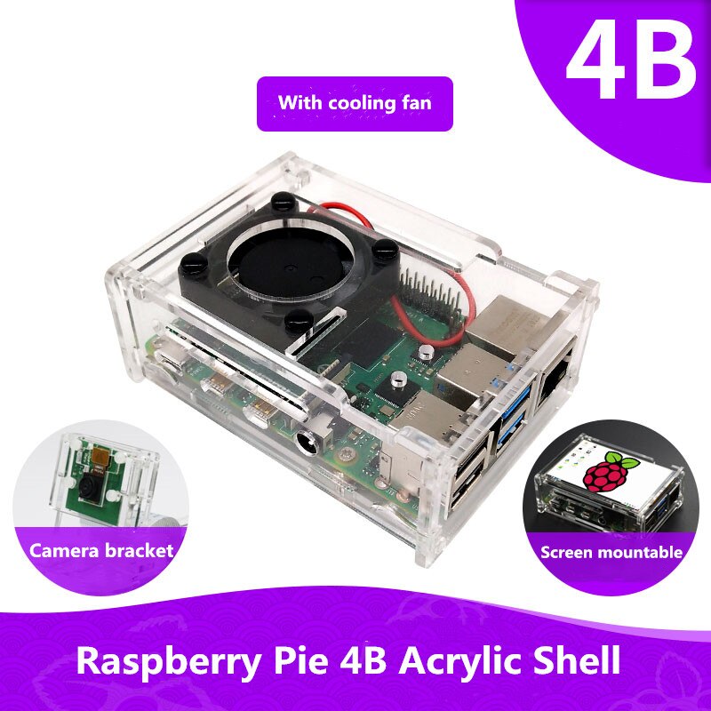 Hindbær tærte 4 generation 4b akryl gennemsigtig skal med køleventilator kan installeres med 3.5 tommer fast kamera