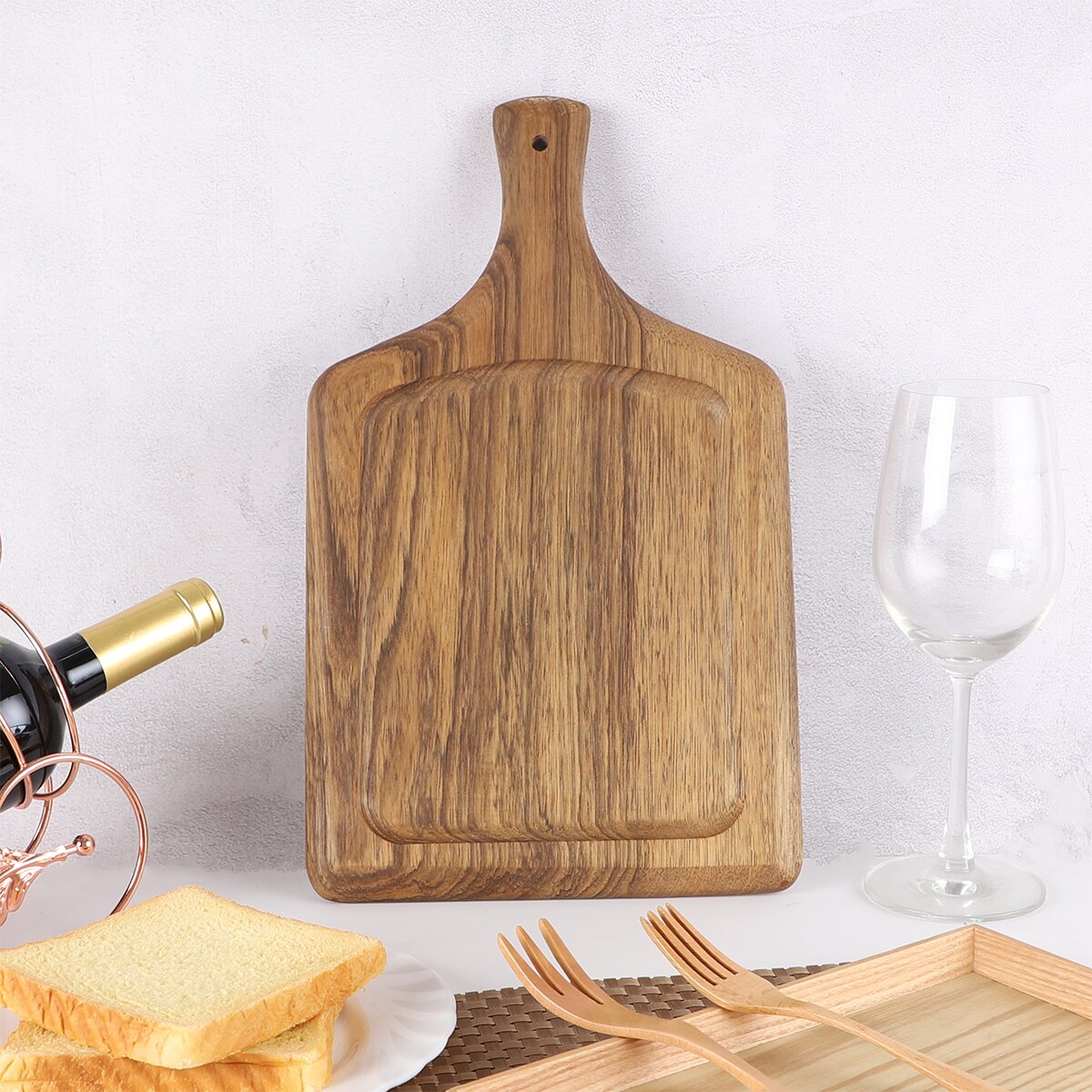 Cutting Board, Serving Board with Handles, Charcuterie Platter for Kitchen,Wood Rectangle Board for Pizza,Bread,Vegetables,Fruit