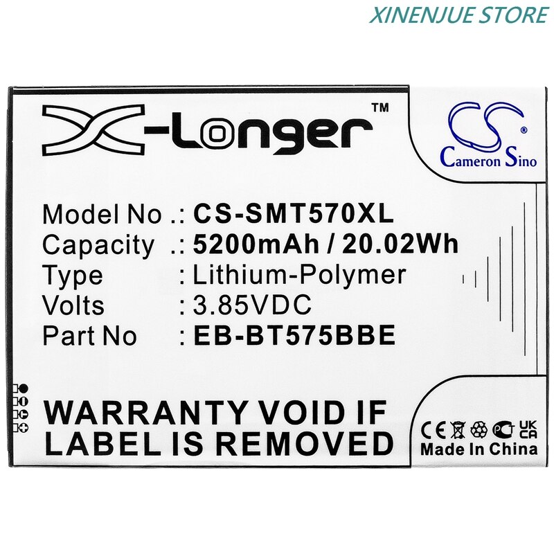 Batterie de tablette 3.85V/4900mAh/5200mAh, pour Samsung Galaxy Tab Active 3, EB-BT575BBE,GH43-05039A, SM-T570,SM-T575,SM-T575N: 5200mAh