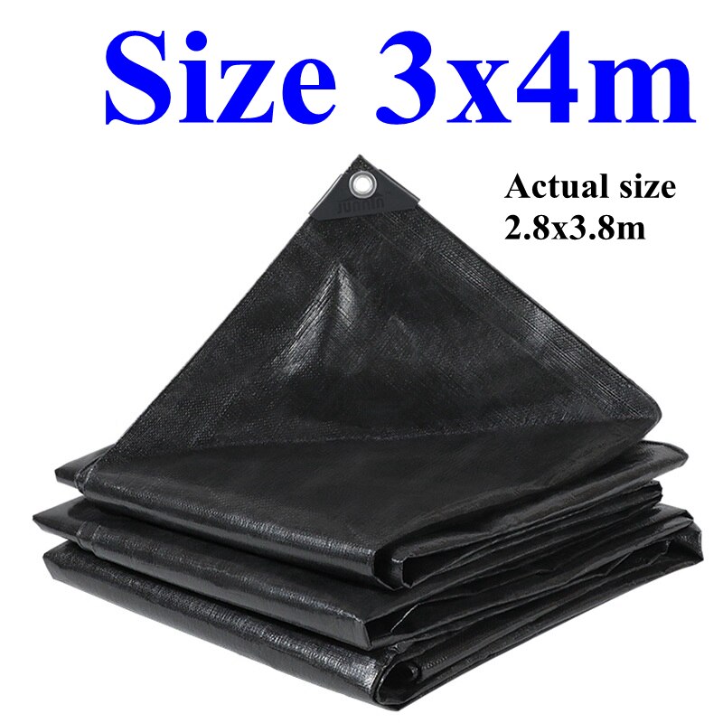 Zwart Pe Regendicht Doek Dekzeil Tuin Outdoor Luifel Zon Shade Sail Camping Boot Vrachtwagen Luifel Grondzeil Waterdicht Doek: 3x4m