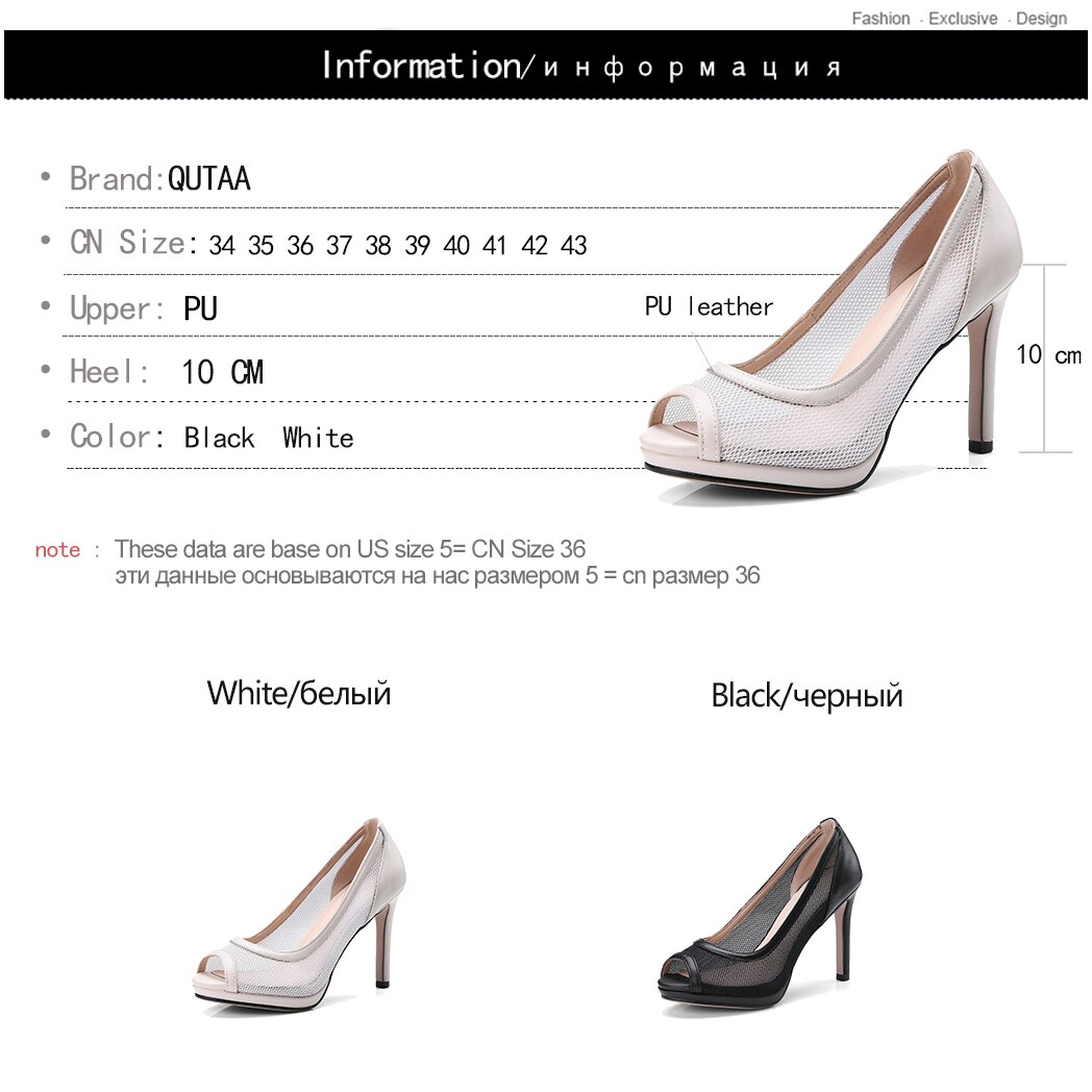 Qutaa kvinder sandaler peep toe kvinder sko platform mesh pu læder tynd højhælet kvinder sandaler str. 34-43
