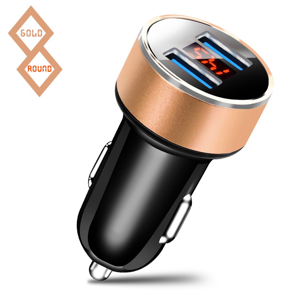 LED Display Dual USB Car Charger Output 3.1A Snel Opladen Mobiele Telefoon Travel Adapter Aansteker DC 12-24 V Auto Telefoon Oplader: gold round