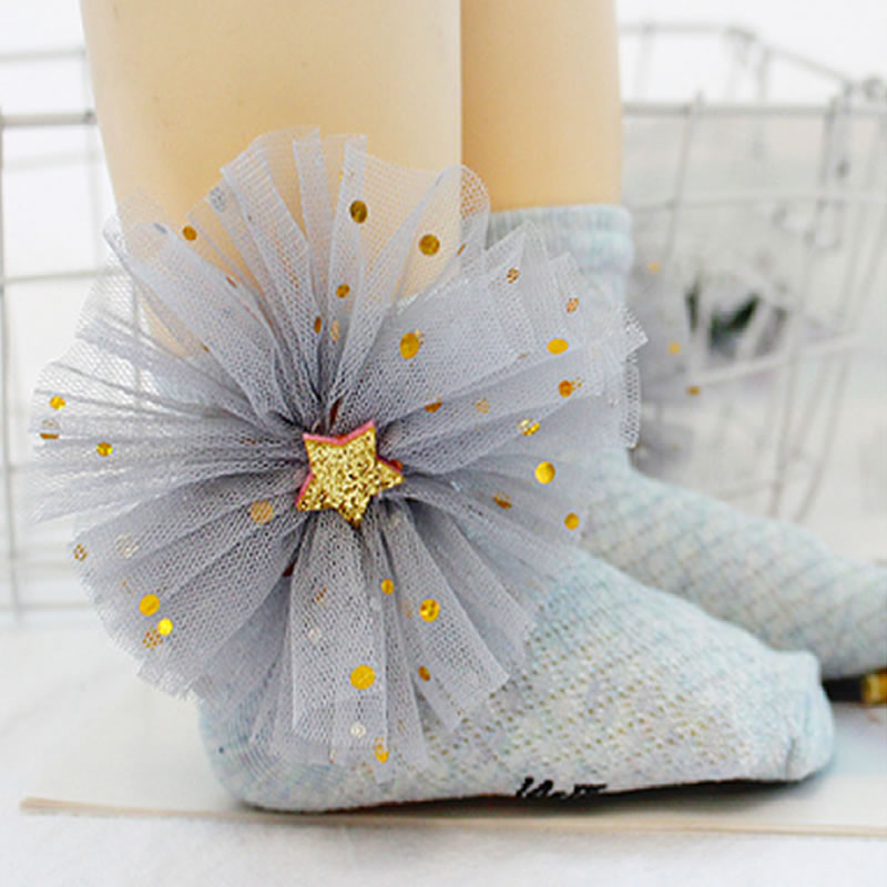Baby Sokken Prinses Bloem Zomer Mesh Adem Leuke Sokken Peuter Katoen Lady Anti-Muggen Dunne Sokken Kinderen Meisjes Grote boog Cartoon: Blue Flower / 0 to 3year