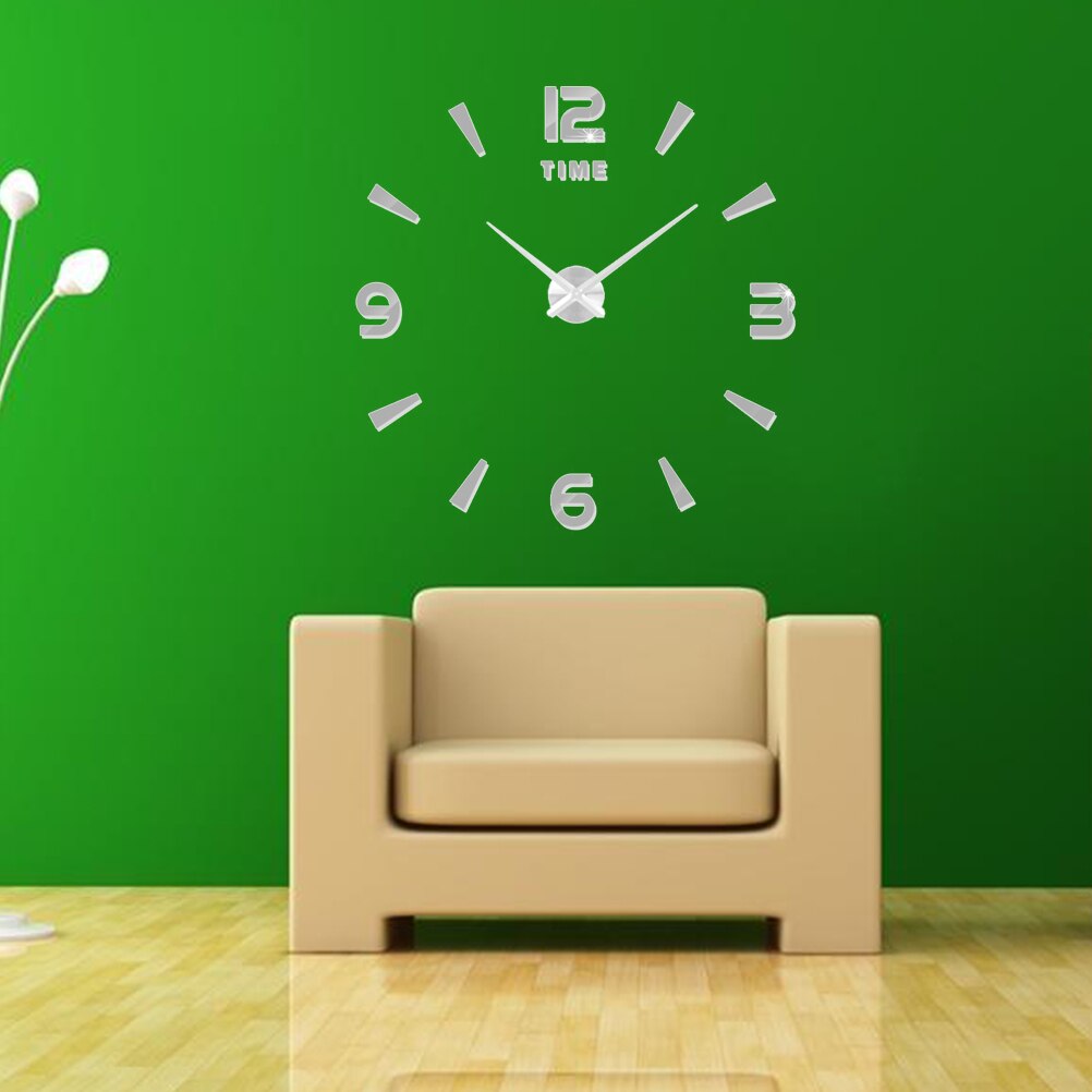 Ingelijste Wandklok 3D Moderne Wandklok Spiegel Metalen Acryl Klok Voor Woonkamer Slaapkamer: Silver