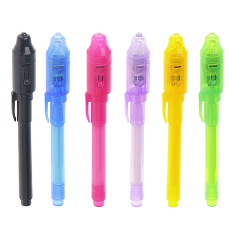 6 Stks/set Onzichtbare Inkt Pen Ingebouwde Uv Licht Magic Marker Voor Pen Veiligheid Te Gebruiken