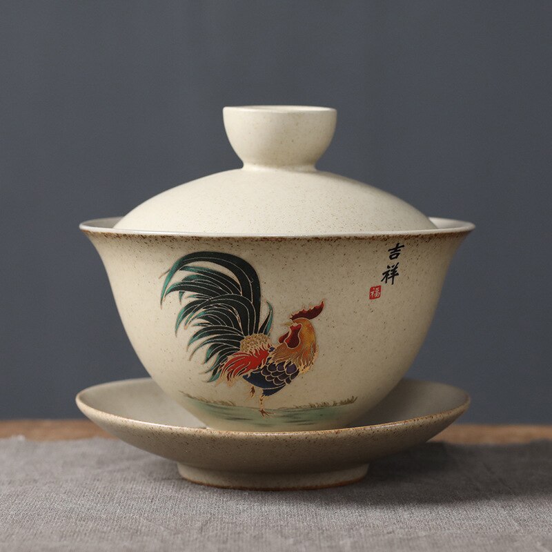 Chinese Pottery Gaiwan Tea Set Hand Painted Ceramic Gaiwan Porcelain Tea Cups And Saucers Travel Kung Fu Tea Set Retro Cup: D