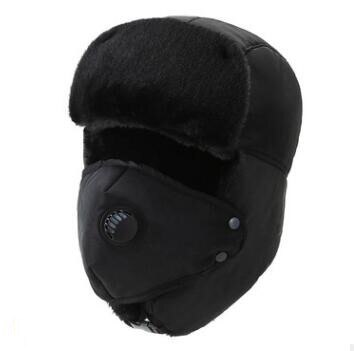 Thicken Mannen Vrouwen Winter Outdoor Warm Houden Oor Bescherming Fietsen Ski Bomber Cap Plus Fluwelen Wol Camo paar Hoed Gorra: Black